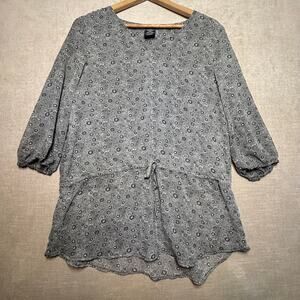 Faded Glory Gray Pattern Semi Sheer Blouse Tunic M Retro Flowy Casual‎ Feminine